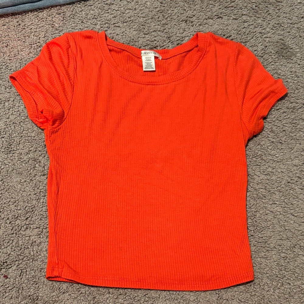 Bozzolo Bright Orange Ribbed Top